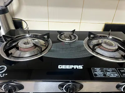Geepas 3-Burner Glass Top Gas Stove - Good Working Condition