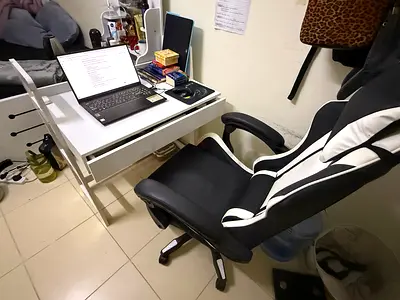 White study desk with drawer and ergonomic gaming office chair - good condition