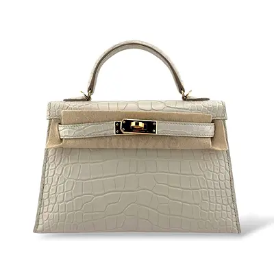 Authentic Hermes Kelly Mini Beton Matte Alligator GHW