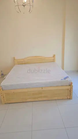 Wooden Double Bed Frame with Mattress - Light Pine Finish