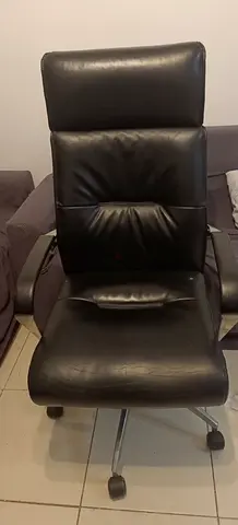 Black leather high-back office chair with headrest (used)