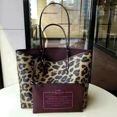 Coach Reversible City Tote in Leopard Print with Matching Removable Pouch