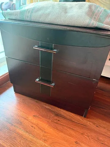Dark Wood Two-Drawer Nightstand with Silver Handles