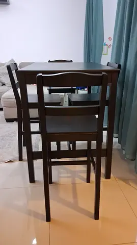 Wooden 5-Piece Bar Table Set with 4 High Chairs - Dark Black