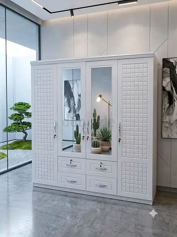Brand New White 4-Door Wardrobe with Mirrors and Drawers -