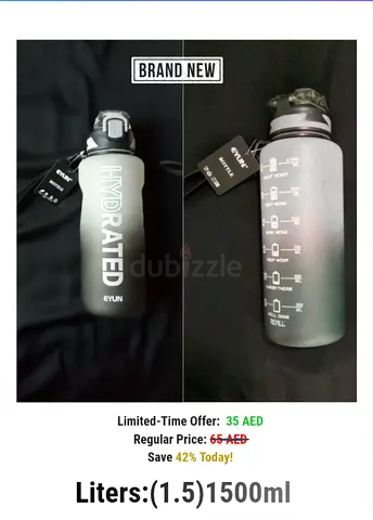 Brand New 1.5L Hydrated Water Bottle – 1500ml with Time Marker