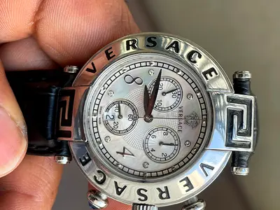 Versace Chronograph Mens Watch with Black Leather Strap, swiss made original