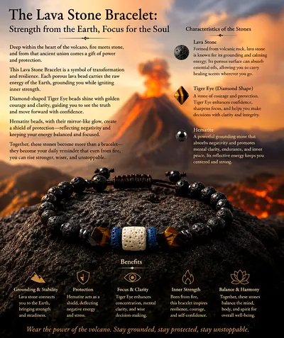 Lava Stone, Hematite TigerEye Bracelet