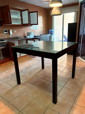 Solid Wood Dining Table with Glass Top - Dark Finish 110 x 110