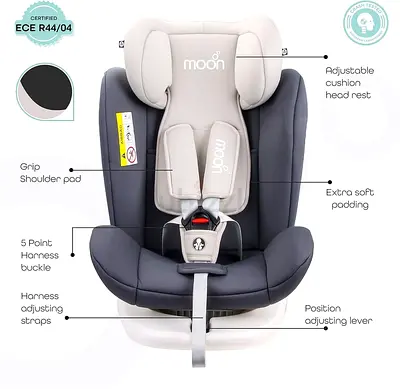 Moon Gyro 360° Rotating ISOFIX Car Seat (Group 0+/1/2/3) - Color: Dark Gray / Light Gray