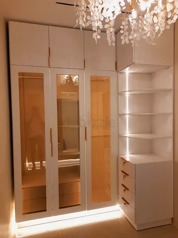 White Built-in Wardrobe with Shelves and Drawers