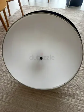Large Round Pendant Ceiling Light - White Interior, Black Rim