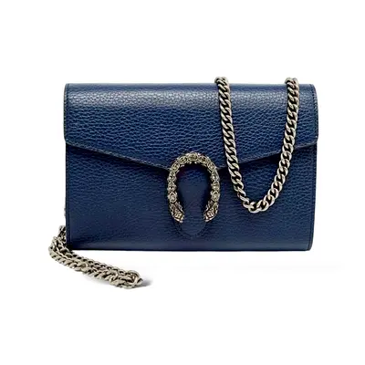 Authentic Gucci Dionysus Mini Leather Chain Bag Dark Blue