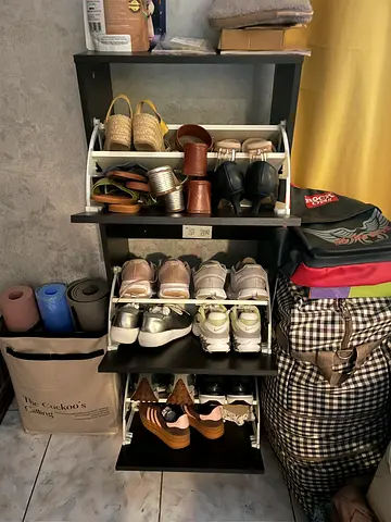 Compact 6-Tier Shoe Rack with Storage Shelves - Dark Wood Finish