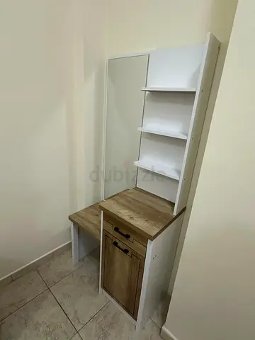 Compact Wooden Dressing Table with Mirror and Shelves