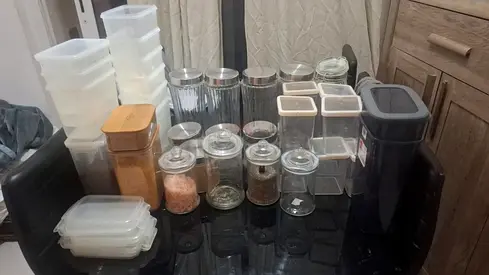 Set of Glass and Plastic Kitchen Food Storage Containers