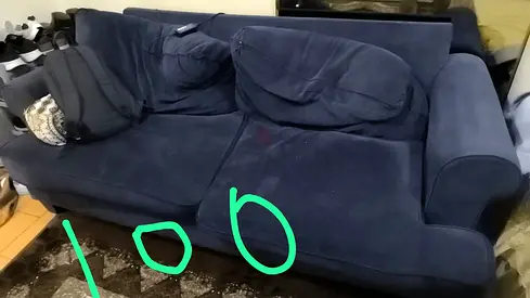 Blue 3-seater fabric sofa - good condition