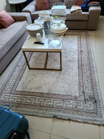 Ikea Beige-Gray Greek Key Pattern Large Living Room Rug - excellent Condition