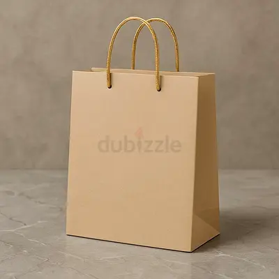 Brown paper gift bag with gold rope handles - new