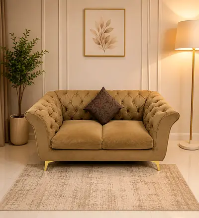 Elegant Chesterfield Style 2 Seater Sofa in Beige