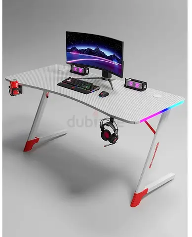 Ergonomic RGB Gaming Desk with Headset Cup Holders