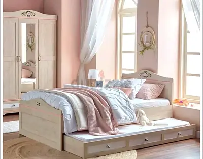 Girl Bedroom with drawer bed and mattress, and Matching Wardrobe - Light Pink. Perfect condition