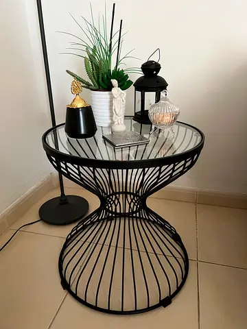 Glass Round Coffee Table with Black Base