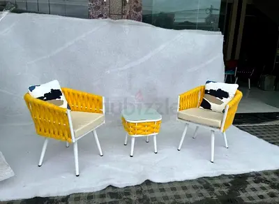 Yellow Woven Outdoor Chairs with Side Table - Set of 2