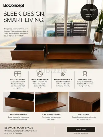 BoConcept Modern Wood TV / Media Unit with Drawers - Walnut Finish