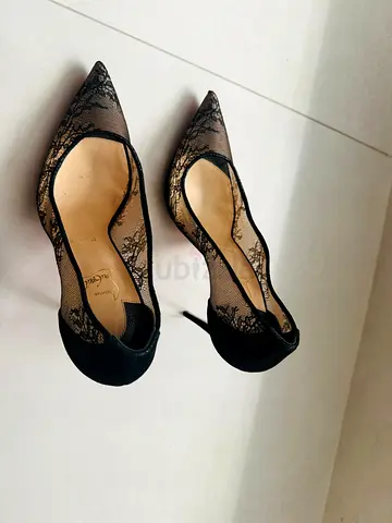 Louboutin Black lace pointed stiletto heels, size unknown (gently used)