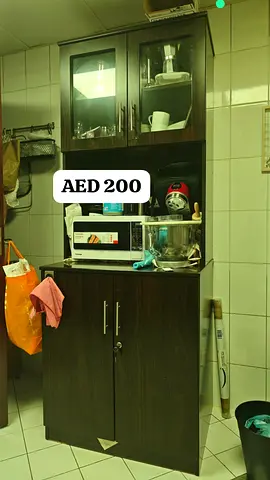 Custom Built, Dark Wood Kitchen Cabinet with Glass Top Display - Good Condition, AED 200
