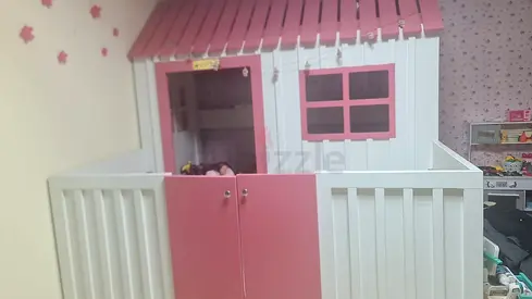Wooden Pink White Playhouse with Small Porch - Good Condition