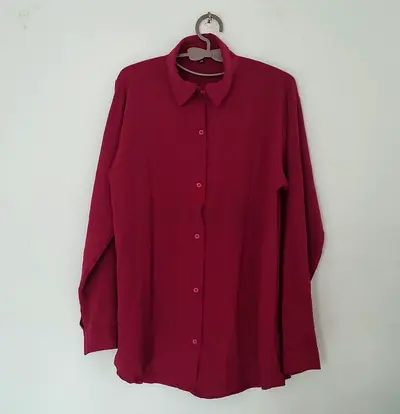 Maroon Long Sleeve Button-Up Shirt - womens Casual