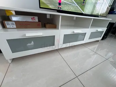 White Modern TV Entertainment Unit with Glass Front Doors
