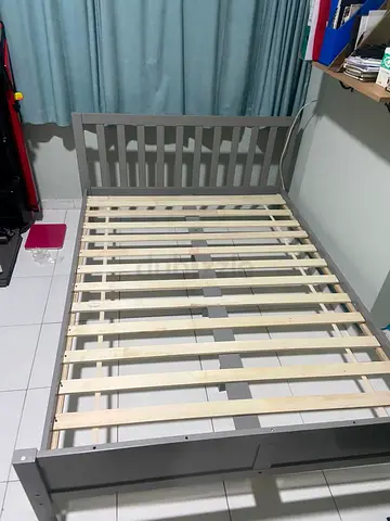 Grey Wooden Double Bed Frame with Slats