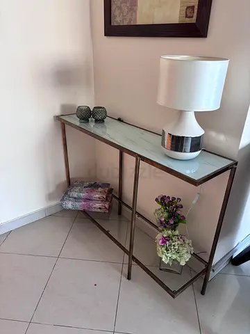Glass and Metal Console Table with Marble-Effect Top including all what in the picture
