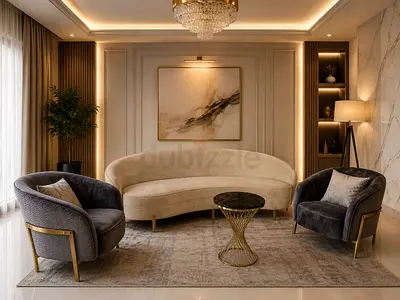 Modern Curved Sofa and Velvet Armchair Living Room Set
