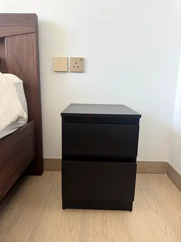 Dark wood bedside table / nightstand - compact, good condition