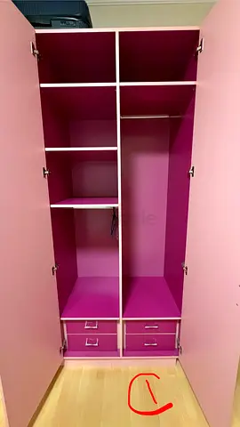 Pink 6-Door Wardrobe with Mirror - Good Condition