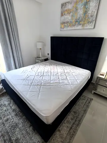 King Size Upholstered Bed Frame with Tall Headboard