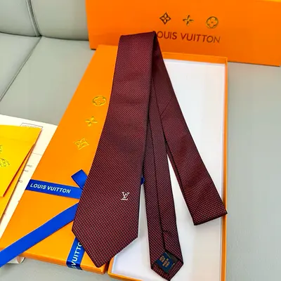 Louis Vuitton burgundy silk tie - classic monogram logo