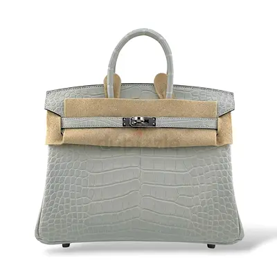 Authentic Hermes Birkin 25 Gris Neve Retourne Matte Alligator PHW
