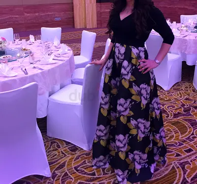 Black wrap top with floral maxi skirt - evening dress (used)