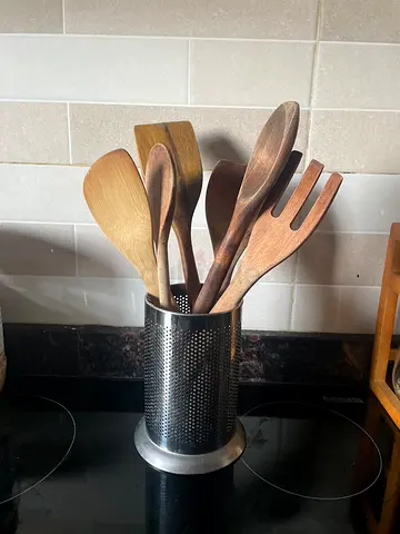 Set of Wooden Kitchen Utensils with Holder