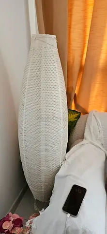 Pair of long white textured bolster cushions / neck rolls — good condition