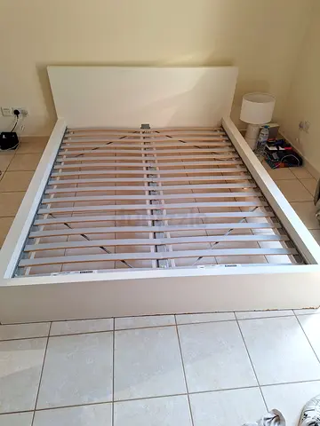White Wooden Single Bed Frame with Slats - Good Condition