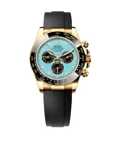 Gold-tone Chronograph Mens Watch with Blue Dial and Black Strap - Mechanical hand movement