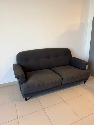 Compact 2-seater grey fabric sofa in good condition bought from ikea