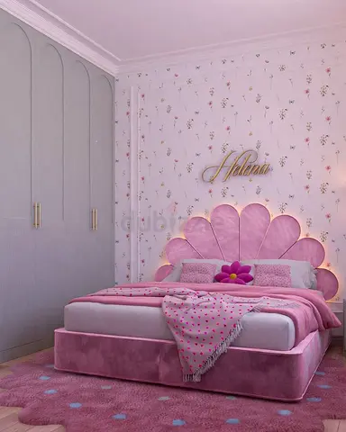 Pink Velvet Princess Bed with Floral Headboard (Single/Small Double)