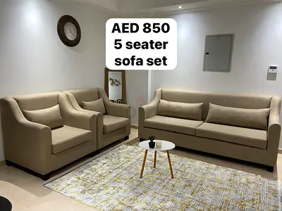Comfortable Beige 5-Seater Sofa Set